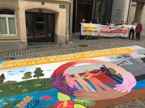 The activists in front of the Vaud parliament